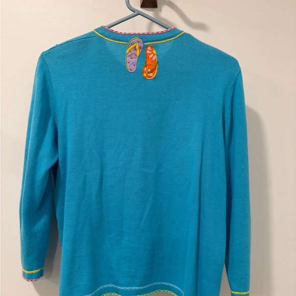 Jack B. Quick Embroidered Cardigan Sweater Flip Flop Motif Size M - Picture 3 of 7